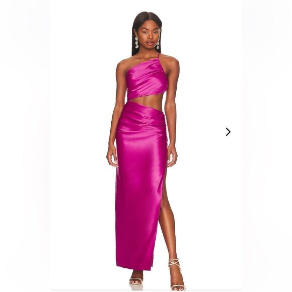 Lovers and Friends Chapman maxi dress magenta pink satin cut out party Revolve - Picture 1 of 13